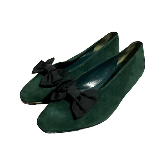 Stephane Kelian Vintage‎ Green Suede Pumps with Bow, Size 8 US, - Picture 2 of 13